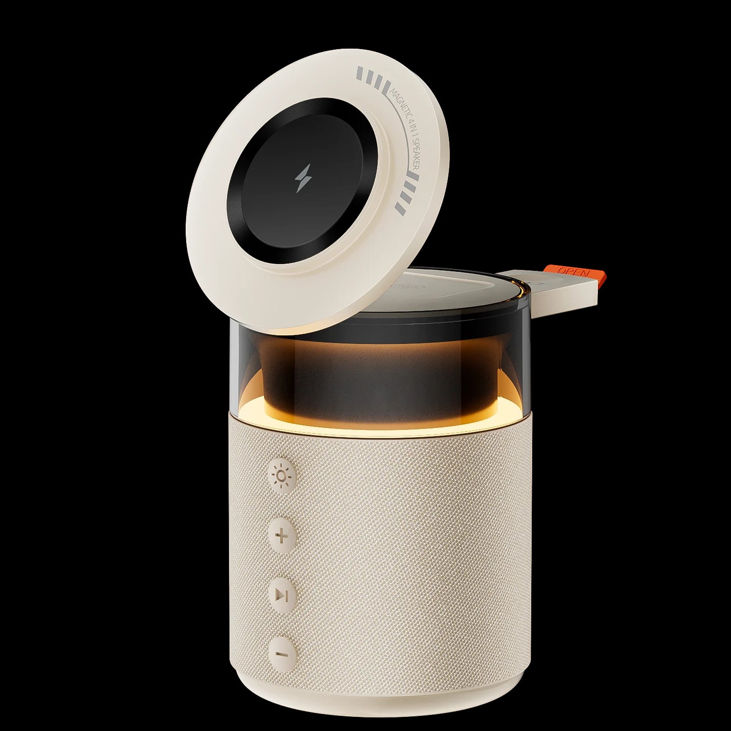 Potencia, sonido y luz: todo en una estación de carga inalámbrica magnética 5 en 1.