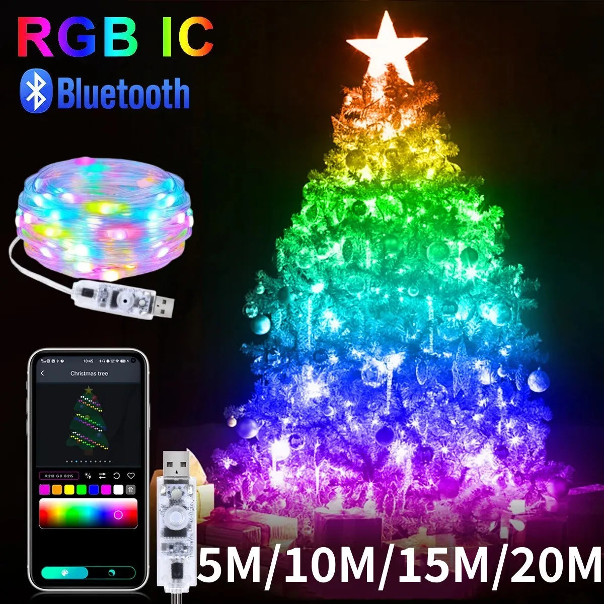 Guirnalda de luces navideñas Bluetooth RGBIC