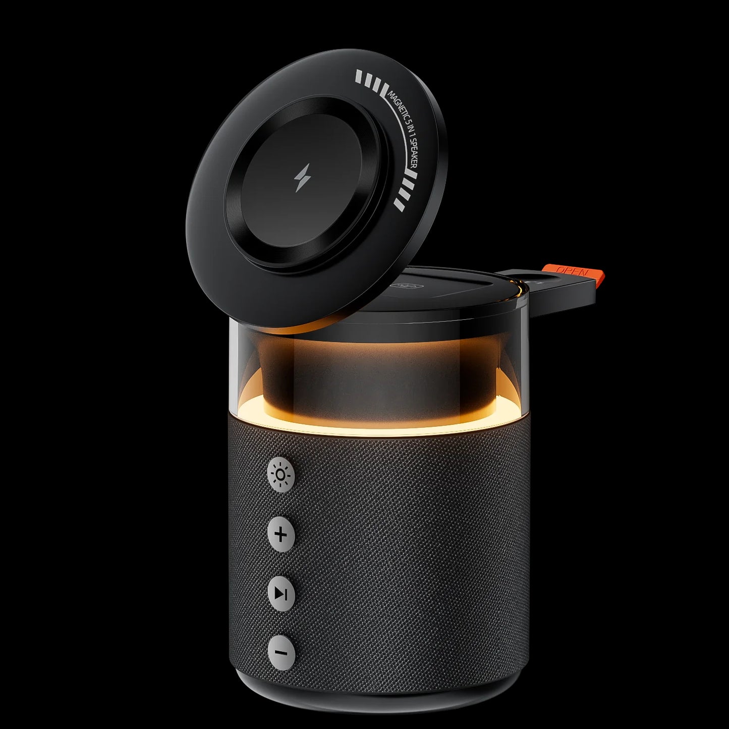 Potencia, sonido y luz: todo en una estación de carga inalámbrica magnética 5 en 1.