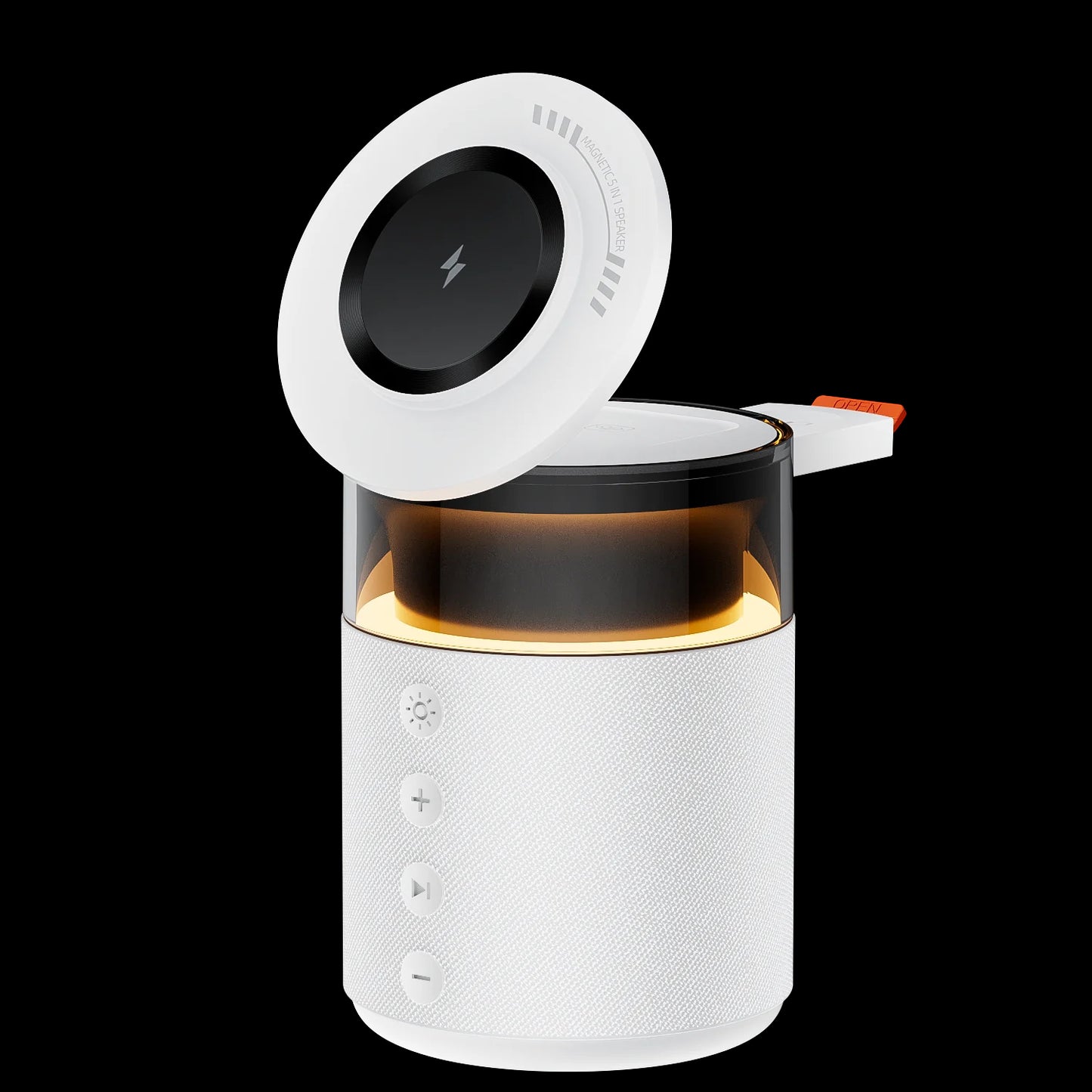 Potencia, sonido y luz: todo en una estación de carga inalámbrica magnética 5 en 1.