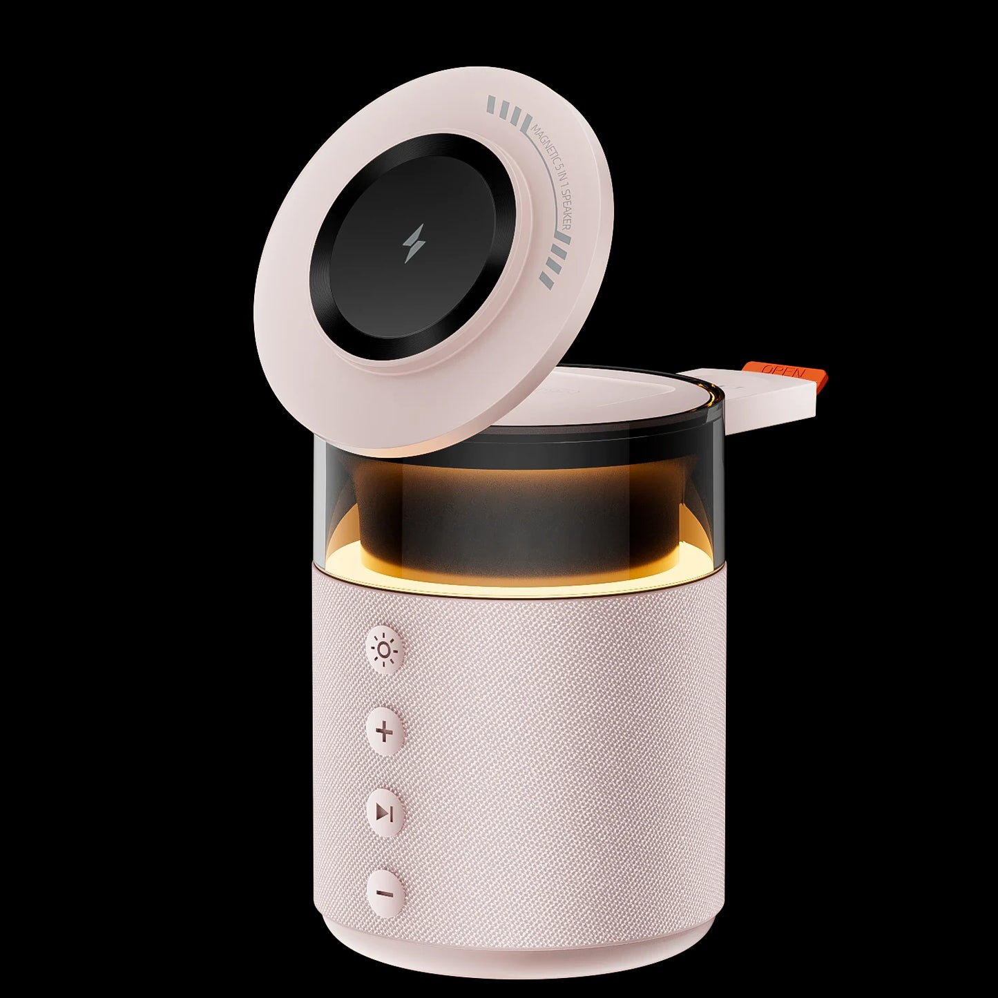 Potencia, sonido y luz: todo en una estación de carga inalámbrica magnética 5 en 1.